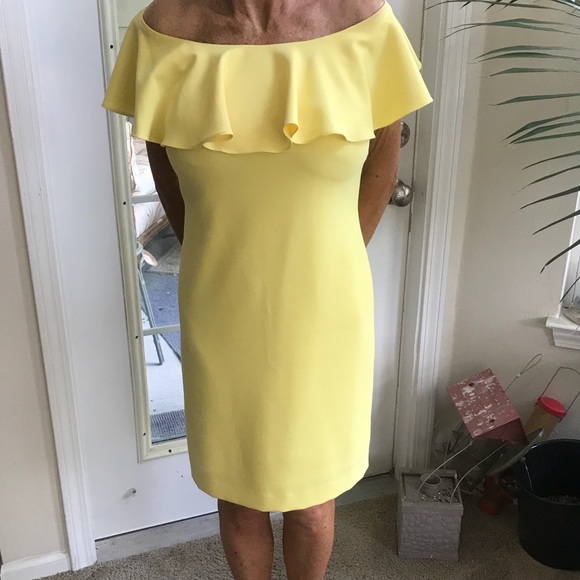 Antonio Melani yellow off the should lines dress - Picture 1 of 7